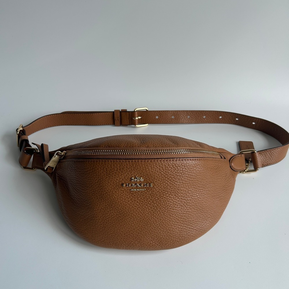 Coach Court Belt Bag Light Saddle Tan Pebbled Leather F48738